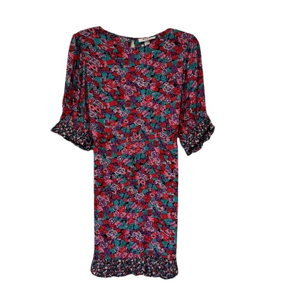 Rixo for Target Womens Dress 10 Ruffle Pink Floral Print Tie-Back Mini Romantic - Picture 2 of 7